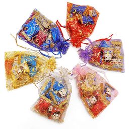 generic Beingelegant-Pack Of 100 Women's Organza Net Potli Bags For Pooja, Return Gifts For Wedding, Sangeet, Shagun- Multi Coloured (Multi, 14X10) image 1