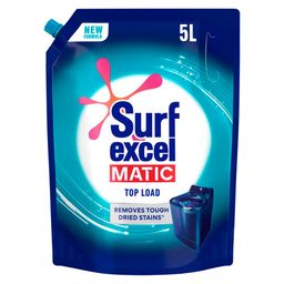 Surf Excel Matic Top Load Liquid Detergent 5L Refill Pouch, Specially designed to remove Tough Dried Stains, 1st time in Washing Machine image 1