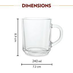 Borosil Latte 240 ml Tea/Coffee Mug Set of 6 Pc | Borosilicate Tuff Glass | Microwave & Dishwasher Safe | Transparent image 2