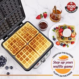 Borosil Jumbo Waffle Maker with Cool-Touch Handle and Power Indicators – Make 4 Jumbo Bread Slices at Once with Non-Stick Grilling Plates, 1100W Power (Black) image 4