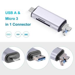 khasala brothers 3-in-1 USB 3.0 Card Reader With USB C, Micro USB - SD, Micro SD, SDXC, SDHC Memory Card Reader for MacBook PC Tablets Smartphones image 2