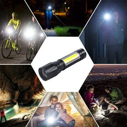 glun GLUN® LED Rechargeable Flash Light Built-in Battery 3 Modes Torch, 1000LM +COB, Camping Torch Light with Curve Lens image 4