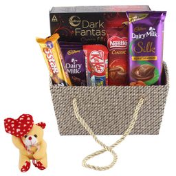 SFU E Com Chocolate Gift Hamper With Handmade Basket | Valentine Heart Teddy Bear With Chocolate Combo | Valentine Chocolate Hamper | 825 image 1
