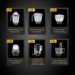 Prestige Endura Pro 1000W Multi Functional Mixer Grinder With Ball Bearing Technology|6 Jars With Food Processing Attachments |14 Different Functionalities|Black & Silver - 1000 Watts image 4