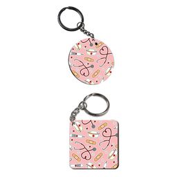 plan to gift Set of 2 | Circle & Square Shape Printed Wooden Keychains Doctor Texture | Circle & Square Shape keyrings | Circle & Square Shape Keychains| Printed keyrings image 1