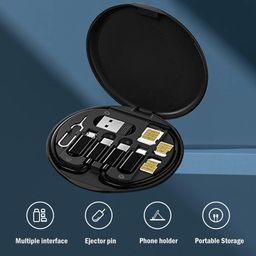 Airlife USB Adapter Cable Conversion Storage Box, Multi-Type Charging Line Convertor Lightning Type C Micro Data Transfer Tool Contains Card Slot Tray Eject Pin, Use as Phone Holder image 4