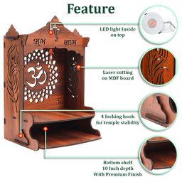 Sehaz Artworks Wall Mount Puja Mandir for Home | Pooja Mandir for Home Big Size | Wooden Temple | Pooja Stand image 2