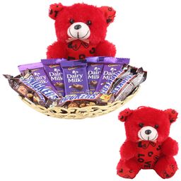 SFU E Com Festivals Chocolate Gift Hamper With Attractive Teddy | Valentine Teddy Bear With Chocolate Combo | Valentine Chocolate Hamper | 1171 image 1