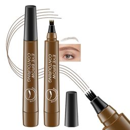 DEETTO 4 Point Eyebrow Pencil Black,Waterproof Microblading Eyebrow Pencil with a Micro-Fork Tip Applicator Creates || Black Fine Sketch Liquid Eye Brow Tattoo Tint Pen (BROWN) image 1