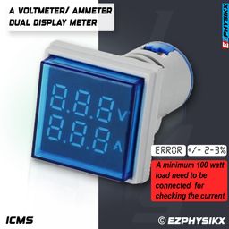 EZPHYSIKX AC AMMETER & VOLT METER 100V-500V 100AMP, VOLTAGE TESTER/VOLTMETER/AMMETER INDICATOR, DUAL DISPLAY VOLT AMPERE METER WITH SPLIT CORE CURRENT TRANSFORMER, (BLUE, PACK OF 1) image 3