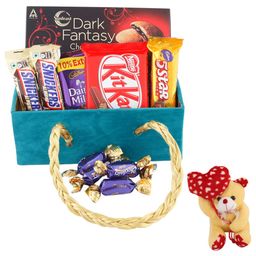 SFU E Com 11 Pieces Multipurpose Basket With Chocolates | Valentine Heart Teddy Bear With Chocolate Combo | Valentine Chocolate Hamper | 243 image 1