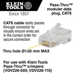 Klein Tools VDV826-703 Pass-Thru Modular Data Plug, RJ45 CAT6, Pass Through Connectors 50-Pack image 2