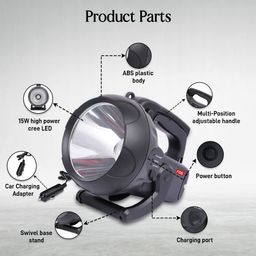 FOS Led Search Light 15W With 6000 Mah Lithium-Ion Battery (Range Up To 1 Km.) 5 Modes Rechargeable Handheld Torch - 1 Year Warranty - Nabl And Bis Certified, 1500 Lumen image 2