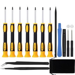 endlanoo 15 in 1 Torx Screwdriver Set with T3 T4 T5 T6 T8 T10 Security Torx screwdriver and ESD tweezers, Magnetic Screwdrivers Precision Repair Kit for Xbox, iPhone, PS4, Macbook, Watch, Electronics image 1