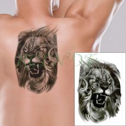 S.A.V.I 3D Temporary Tattoo Angry Roaring Lion Big Face Design Size 21x15CM - 1PC. Multi Color image 3