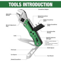 PASHANDOZ Multifunctional Pocket Tool Set Multi Tool Wrench Adjustable Wrench with Slotted Screwdriver Nail File Screwdriver Multi Function Multi Tool Wrench Multitools with LED Light image 4