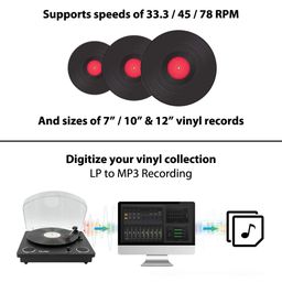 CLAW Stag Superb Plus Vinyl Record Player 3 Speed Turntable with Built-in Stereo Speakers and USB Digital Conversion Software for PC (Black) image 4