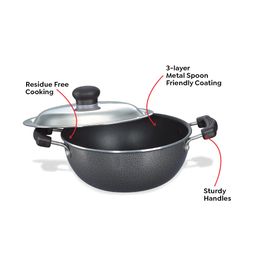 Prestige Omega Select Plus 20Cm- 2.2L Non-Stick Kadai with SS Lid |PFOA Free Teflon Non-Stick Coating | Scratch Resistant | Flat Base |Durable Handles |1 Year Warranty image 5
