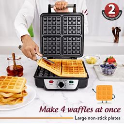 Borosil Jumbo Waffle Maker with Cool-Touch Handle and Power Indicators – Make 4 Jumbo Bread Slices at Once with Non-Stick Grilling Plates, 1100W Power (Black) image 5