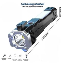 Torch Light, LED 3W Torch Light Rechargeable Torch Flashlight, Long Distance Beam Range Car Rescue Torch with Hammer Window Glass and Seat Belt Cutter Built Portable (COB) (Multi) (Pack of 1, 5 Mode) image 2