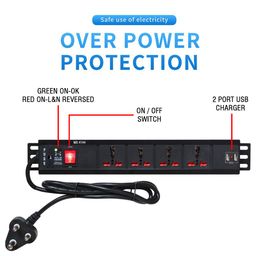 MX 4 Universal Socket Surge Protector 16 Amp with Child Safety Shutter and Switch + 2 Port USB Charger (2.1A) with LED Indicator : Power Cord - 3 mtr image 2