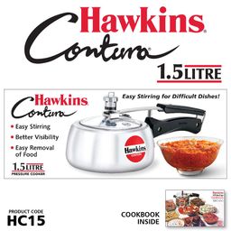 Hawkins 1.5 Litre Contura Pressure Cooker, Handi Inner Lid Baby Cooker, Silver (HC15) image 2
