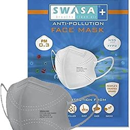 SWASA PLUS PM0.3 Nanofiber Reuseable N95 Mask (Grey, Without Valve, Pack of 10) for Unisex (10) image 1