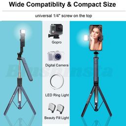 blushinsta S64S Selfie Stick with Tripod and Remote Control - 360° Rotation, Full Stability, Compact Design, Compatible with Android Smartphones - Single Light image 2