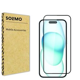 amazon brand - solimo Solimo Tempered Glass Screen Protector ForiPhone 15 with Edge-to-Edge Coverage | Easy Installation Kit (Black) image 1