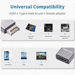 ETZIN Type-E Male to Type-C USB-C Female Adapter for Computer Front Motherboard Type E to USB C Adapter Data Transfer Rates up to 10Gbit/s . image 5