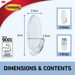 command 3M Command, Medium Clear Wall Hooks, Up to 900gms, Holds Strongly, Reusable, Adhesive hooks for wall, Multi-surface damage free hooks for hanging (Transparent, 2hooks, 4 stripss), Plastic image 5