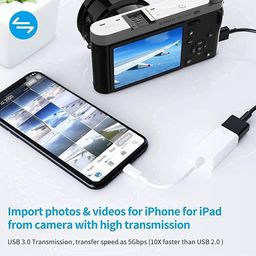 Lighning to USB Camera Adapter, USB 3.0 OTG Cable for ifone/iPad to Connect Card Reader, USB Flash Drive, U Disk, Keyboard, Mouse, Hubs, MIDI, Plug & Play (White) image 2