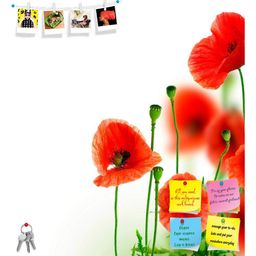 ArtzFolio Poppies Border Bulletin Board Notice Pin Board | Vision Soft Board Combo with Thumb Push Pins | Frameless 12 x 13.1 inch (30 x 33 cms) image 1