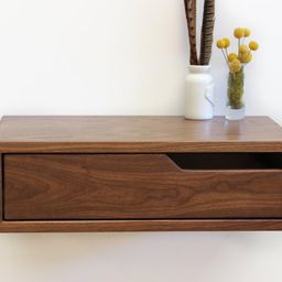 RuPS Sheesham Solid Wood Floating Bedside Table with One Drawer Wooden Side Table Nightstand for Bedroom (Double (Drawer with Shelf)- 16" x 12" x 12") image 1