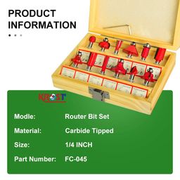 KROST 12-Pieces Multi Shapes Router/Trimmer Bit Set Combo with Wooden Box 1/4-inch (6.35mm Shank) Specially Designed for Woodworking image 5