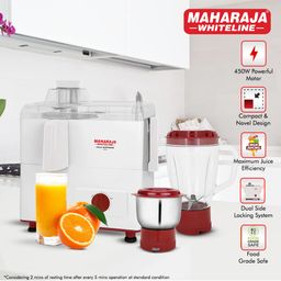 Maharaja Whiteline Gala Happiness Juicer Mixer Grinder With 2 Jars | Long Lasting Performance With 450 Watts| Food Grade Safe | High Grade Mesh For Efficient Juicing | 2 Year Warranty (White) image 2