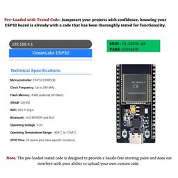 oceanlabz ESP32 WROOM-32 C Type CP2102 USB Dual Core WiFi + Bluetooth 38 Pins | Pre-Loaded with Tested Code | image 4