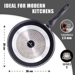 Wonderchef Duralite Die-cast 28 cm Dosa Tawa | 5 Layer Healthy Duramax Non-Stick Coating | Soft Touch Handle | Pure Grade Aluminium | PFOA Free | 2 Year Warranty Grey image 3