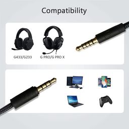 mqdith Replacement Audio Aux Cord Cable Compatible with Logitech Wired G Pro/G Pro X/G433/G233 Gaming Headset, G433 Cable Aux Cord Replacement with Inline Mic and Volume Control(6.5FT/2Meter, Black) image 2