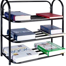 KHODESHWAR ENTERPRISE Metal Foldable Open Book Shelf, Book Shelve Book Case, Book Rack, Book Storage Rack for Study Room (Set of 1 ,Black) image 1