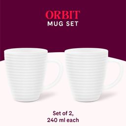 Larah by BOROSIL Orbit White Opalware Mug, Set of 2 Tea/Coffee Cups, 240 ml Each, Microwave & Dishwasher Safe, Bone-Ash Free, Crockery Set Ideal for Daily Use & Gifting image 5