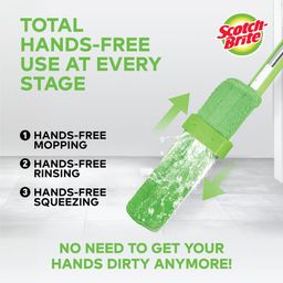 Scotch-Brite Hands-Free Microfiber Flat mop (with 1 Extra Refill) and in-Built Easy Squeeze Mechanism, Plastic image 2