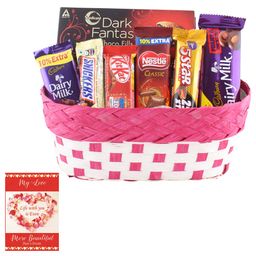 SFU E Com Beautiful Chocolate Gift Hamper With Basket | Valentine Chocolate With Love Greeting Card | Valentine Chocolate Hamper | 469 image 1