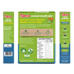Manna Health Mix Instant Multigrain Cereal, Spinach, Carrot, Dal with Milk. Made with Real Vegetables and 8 super grains and millets. No Added Sugar, No Artificial Color, Flavors 200g image 2