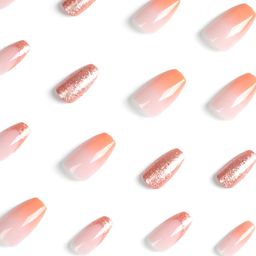 Gloss & Go 24 Reusable Artificial Fake Nail Set| Peach Golden Glitter| Lightweight & Long Lasting| Easy To Use| Quick Fix For Festivals & Special Occasions image 3