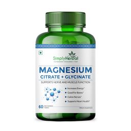 Simply Herbal 330 Mg Magnesium Citrate with Glycinate Complex Supplements For Men Women Immunity, Nerves, Heart Health, Muscles Recovery, Bone Energy, Metabolism, Natural Sleep & Relief - 60 Veg Tablets image 1