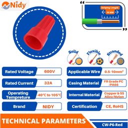 Nidy® Electrical Wire Connectors Nut Screw Terminals Wire Nuts Connectors Wire Caps Spring Insert Twist Nuts Caps Connection (CW-P6) image 2