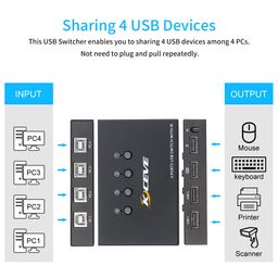 BAZPUR MART® USB Switcher Selector with Remote Control 4PCs Sharing 4 USB Devices KVM Switch Adapter for Mouse Keyd Printer U Disk image 5