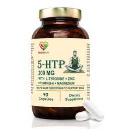 nutraliebe 5-HTP 200mg with L-Tyrosine, Zinc, Vitamins B6 & B9, Magnesium, Ashwagandha, Green Tea Extract - 90 Capsules for Mood, Relaxation, and Cognitive Support image 1