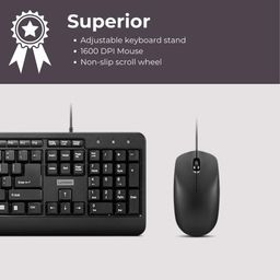 Lenovo 160 Keyboard & Mouse Wired Combo | Waterproof Exoskeleton | Splash Proof Keys | 1600 DPI Full Size Mouse | Non-Slip Scroll Wheel | Adjustable Keyboard Stand | 3 Yr Warranty image 4
